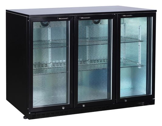 MEUBLE ARRIERE DE BAR SKIN PLATE 0/+8°C, - 3 PORTES BATTANTES VITREES, 6 CLAYETTES