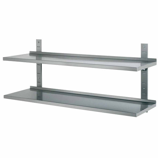 ETAGERE MURALE INOX PLEINE SUR CREMAILLERES - 2 NIVEAUX