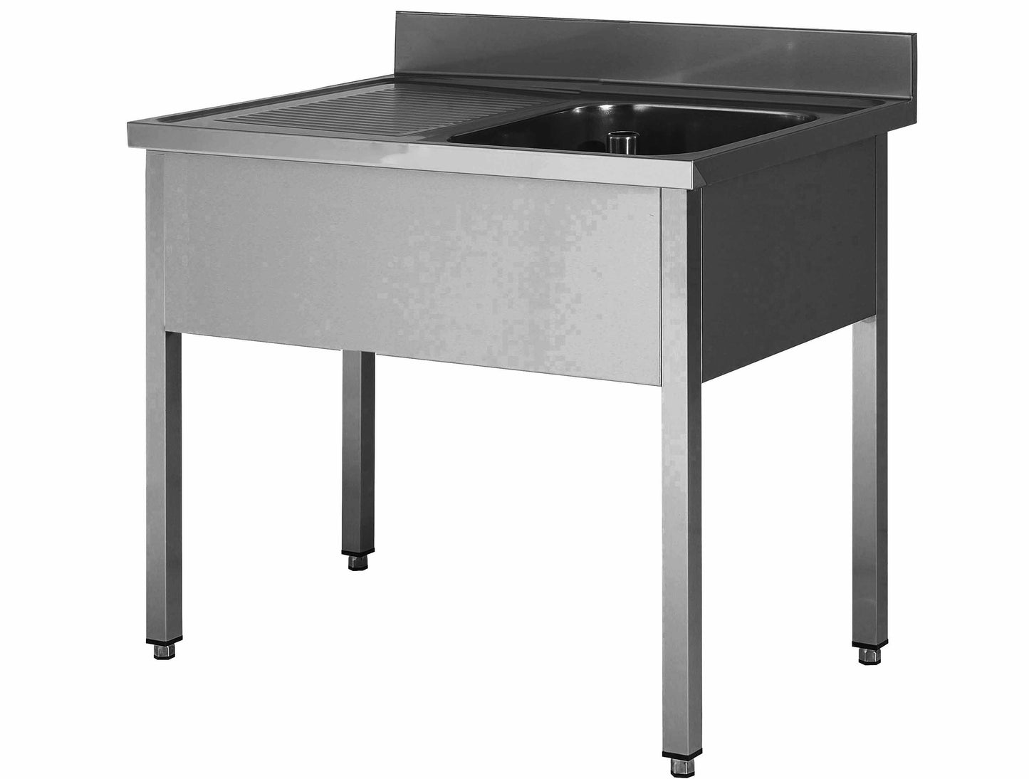 PLONGE INOX DEMONTABLE, 1 BAC 500X500X300 MM - BAC A DROITE, PIEDS CARRES, EGOUTTOIR A GAUCHE