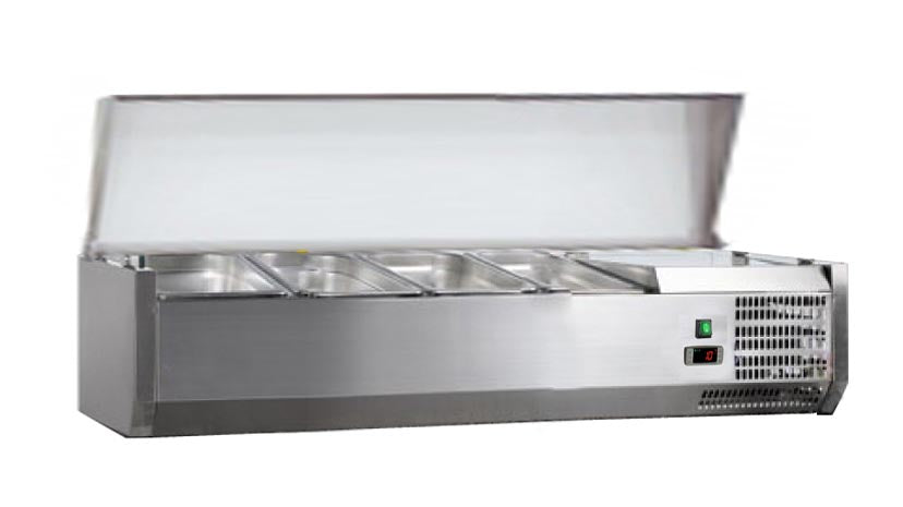 VITRINE A INGREDIENTS INOX, +2/+8°C, GAZ R600A - COUVERCLE INOX, 3GN1/3 + 1GN1/2-150 NON COMPRIS