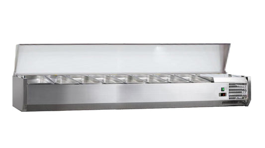 VITRINE A INGREDIENTS INOX, +2/+8°C, GAZ R600A - COUVERCLE INOX, 8GN1/3-150 NON COMPRIS