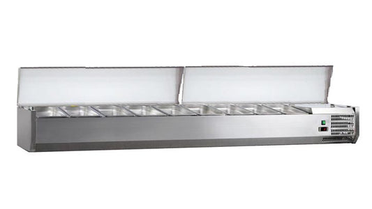 VITRINE A INGREDIENTS INOX, +2/+8°C, GAZ R600A - 2 COUVERCLES INOX, 9GN1/3-150 NON COMPRIS