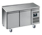 DESSERTE REFRIGEREE INOX CENTRALE, -2/+8°C, -  2 PORTES GN1/1 SUR ROULETTES Ø 100 MM