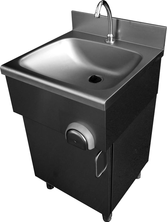 LAVE-MAINS INOX SUR PLACARD PORTE BATTANTE - COMMANDE FEMORALE PAR BOUTON POUSSOIR