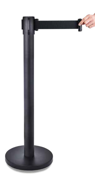 POTEAU NOIR A ENROULAGE DE - SANGLE AUTOMATIQUE 2.2M (SANGLE NOIRE)