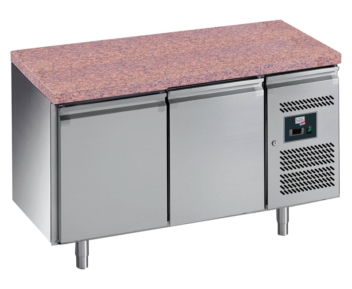 DESSERTE REFRIGEREE INOX CENTRALE -2/+8°C  - DESSUS GRANIT, 2 PORTES POUR GRILLES 600X400 MM