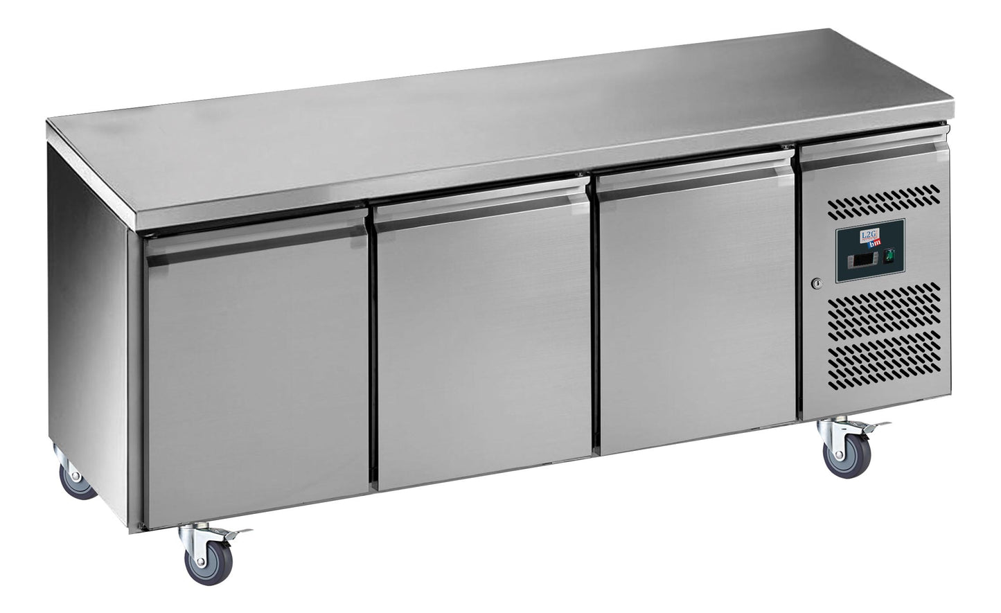 DESSERTE REFRIGEREE INOX CENTRALE -2/+8°C  - DESSUS INOX, 3 P. 600X400MM, SUR ROULETTES Ø 100MM
