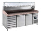 MEUBLE PIZZAS 2 P. 600X400MM+7TIROIRS, +2/+8°C - CLASSE 4, DESSUS GRANIT VITRINE REFRIGEREE 9GN1/3