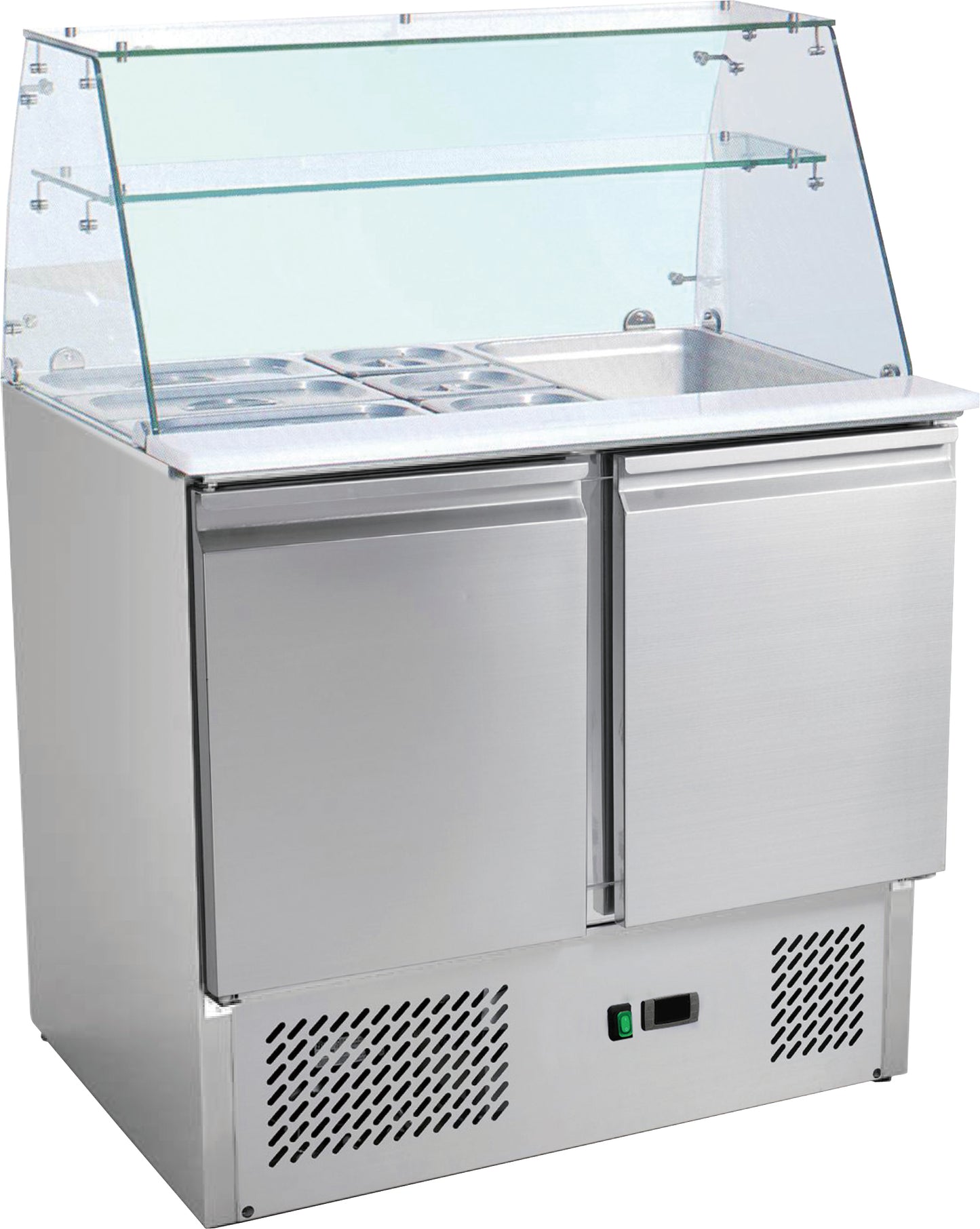 SALADETTE REFRIGEREE, PARE-HALEINE VERRE DROIT - +2/+8°C, GAZ R600A, 2 P. GN1/1, CAP.2GN1/1+3GN1/6