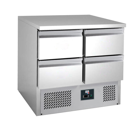 SALADETTE REFRIGEREE CENTRALE, 0/+10°C, GAZ R600A - DESSUS INOX FIXE, 4 TIROIRS GN1/1