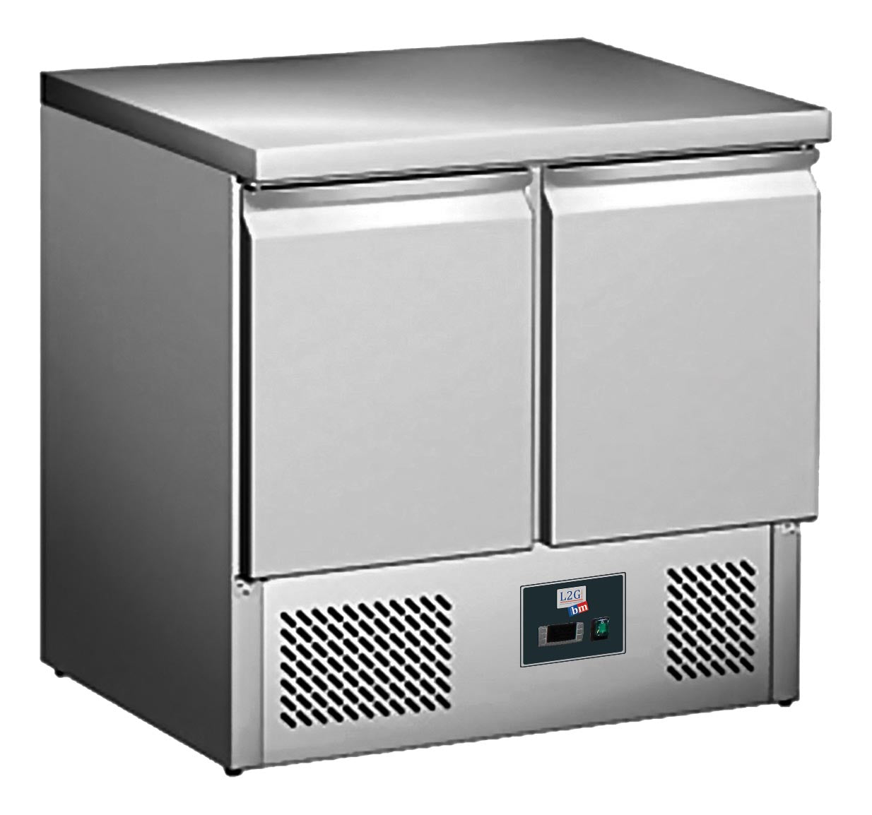 DESSERTE REFRIGEREE INOX CENTRALE, +2/+8°C, - GAZ R600A, DESSUS FIXE, 2 PORTES GN1/1