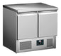 DESSERTE REFRIGEREE INOX CENTRALE, +2/+8°C, - GAZ R600A, DESSUS FIXE, 2 PORTES GN1/1