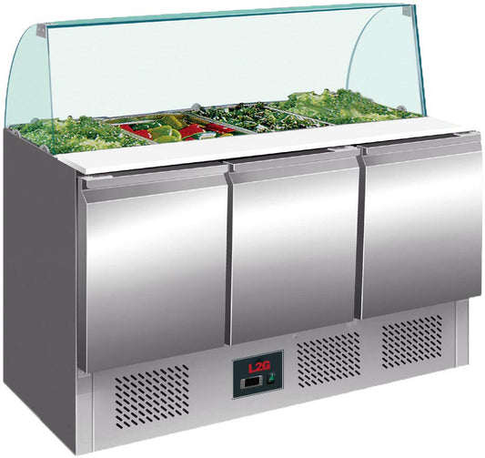 SALADETTE REFRIGEREE INOX PARE-HALEINE VERRE - +2/+8°C, 3 PORTES GN1/1, CAP.4GN1/1 - 368L