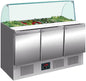 SALADETTE REFRIGEREE INOX PARE-HALEINE VERRE - +2/+8°C, 3 PORTES GN1/1, CAP.4GN1/1 - 368L