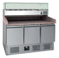 MEUBLE PIZZAS REFRIGERE GROUPE EN DESSOUS +2/+8°C - GAZ R290, DESSUS GRANIT, 3 P. GN1/1, AVEC VITRINE