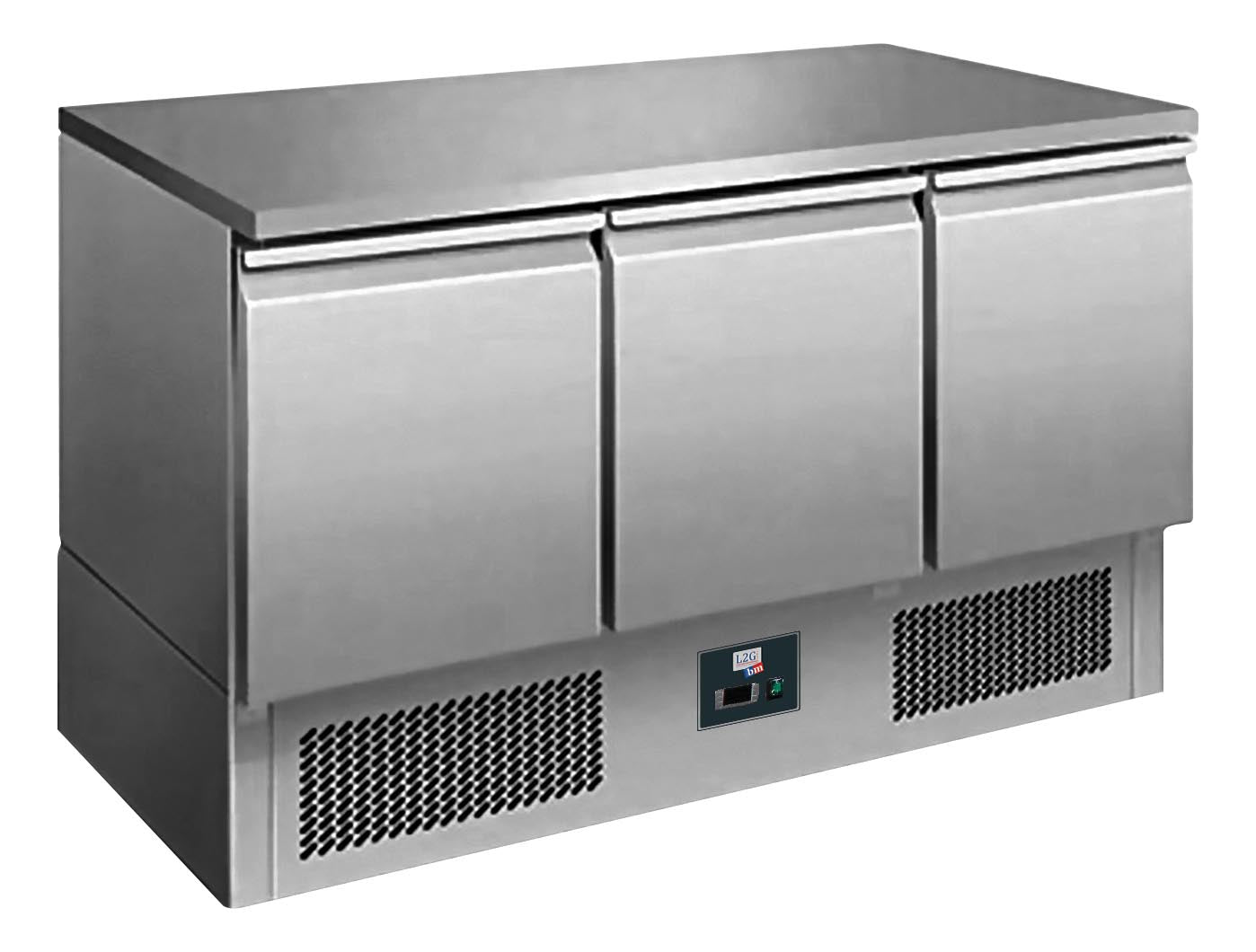DESSERTE REFRIGEREE INOX CENTRALE, +2/+8°C, - GAZ R290, DESSUS INOX FIXE, 3 PORTES GN1/1
