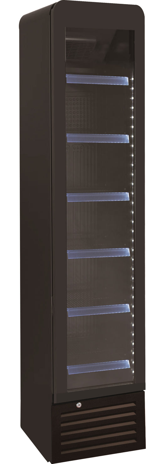 VITRINE A BOISSONS ETROITE R600A, +2°C/+8°C,  - 1 PORTE BATTANTE VITREE, 6 ETAGERES, SANS CANOPY