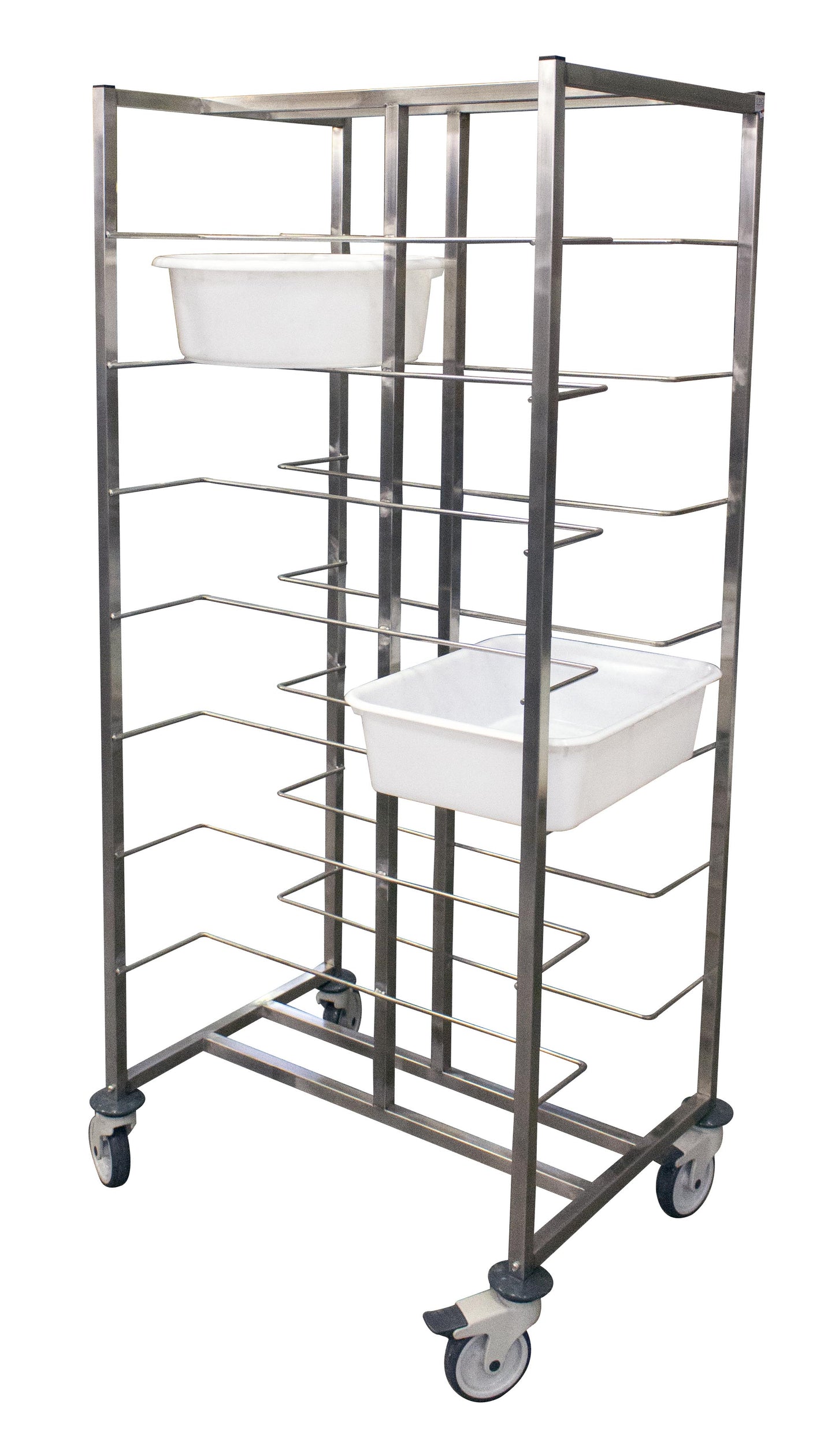 ECHELLE INOX SOUDEE POUR 16 BACS DE DIVISEUSE - CHAPE POLY, DONT 2 AVEC FREINS