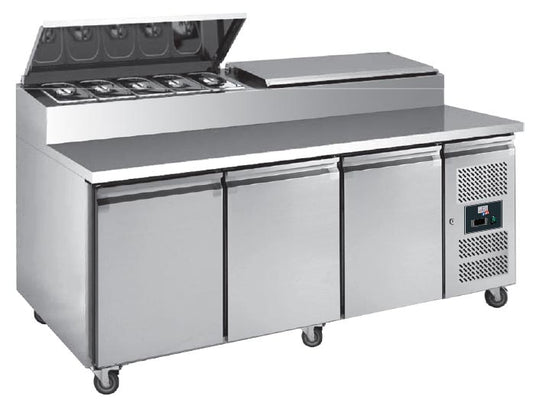 TABLE A SANDWICHES REFRIGEREE +2/+8°C - GAZ R290, DESSUS INOX, 3 PORTES 400X600 MM