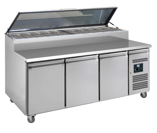 TABLE A SANDWICHES REFRIGEREE +2/+8°C - GAZ R290, DESSUS INOX, 3 PORTES 400X600 MM
