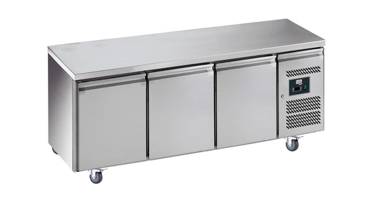 DESSERTE REFRIGEREE INOX, -2/+8°C,  - 3 PORTES 430X333 MM, SUR ROULETTES Ø 100MM