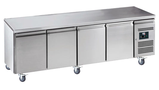 DESSERTE REFRIGEREE INOX, -2/+8°C,  - 4 PORTES 430X333 MM, SUR ROULETTES Ø 100MM