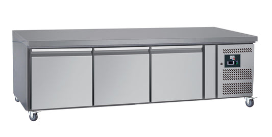 SOUBASSEMENT REFRIGERE, -2/+8°C ,  - 3 PORTES GN1/1, SUR ROULETTES Ø 100 MM