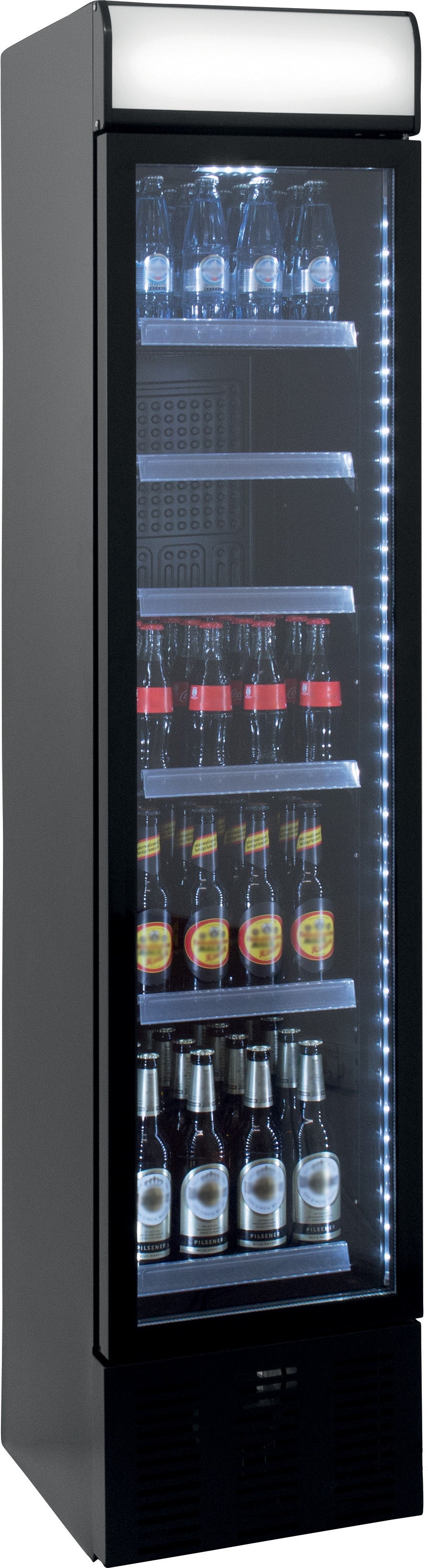 VITRINE A BOISSONS ETROITE R600A, 0°C/+7°C,  - 1 PORTE BATTANTE VITREE, 6 ETAGERES