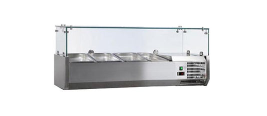 VITRINE A INGREDIENTS INOX, +2/+8°C, AVEC - PARE-HALEINE, 3GN1/3-150 + 1GN1/2-150 NON COMPRIS