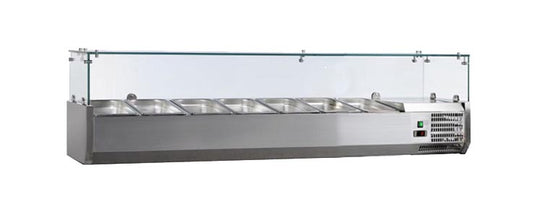 VITRINE A INGREDIENTS INOX, +2/+8°C, GAZ R600A - PARE-HALEINE VERRE, 7GN1/3-150 NON COMPRIS