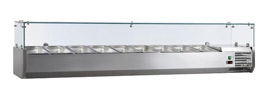 VITRINE A INGREDIENTS INOX, +2/+8°C, GAZ R600A - PARE-HALEINE VERRE, 9GN1/3-150 NON COMPRIS