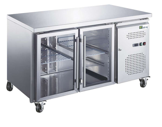 TABLE RÉFRIGÉRÉE POSITIVE GN 1/1 - PROF 700 - 2 PORTES VITRÉES