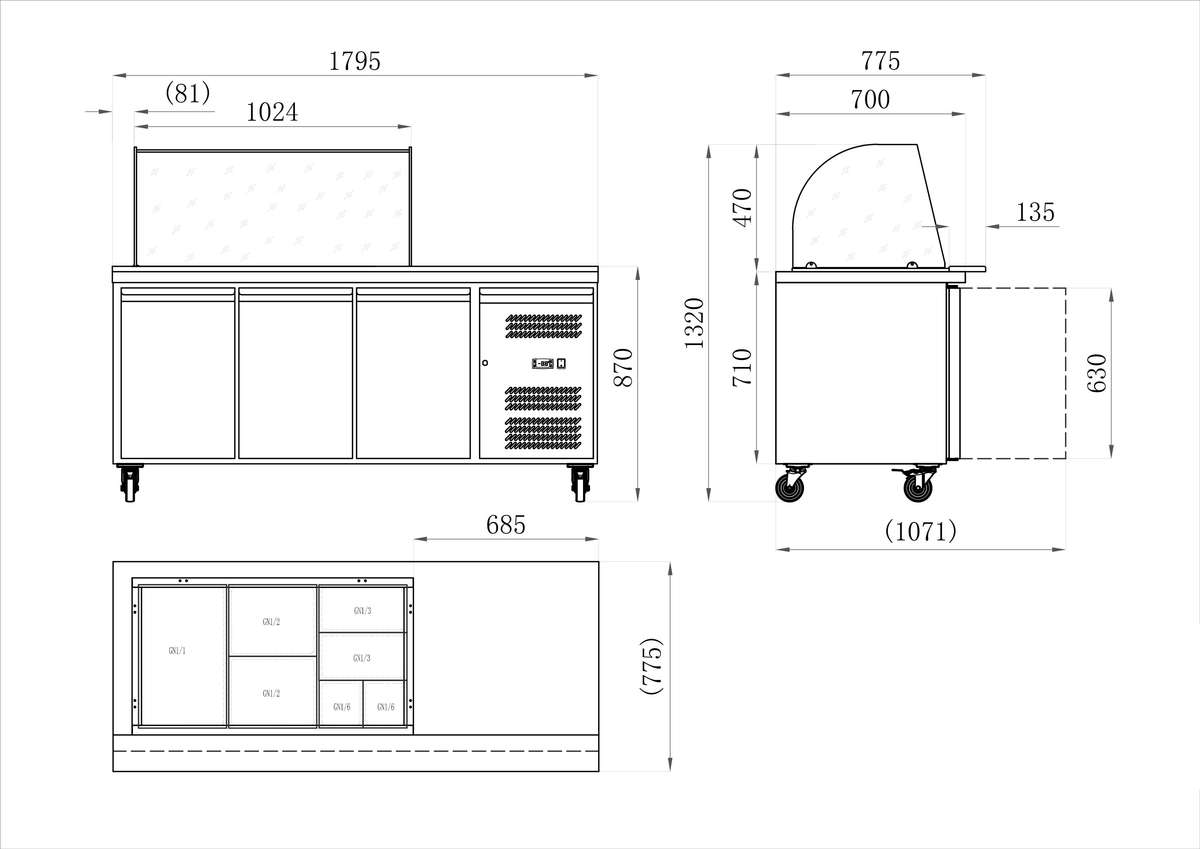 TABLE REFRIGÉRÉE 3 PORTES + SALADETTE OUVERTE