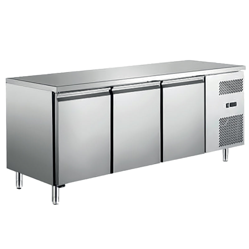 TABLE RÉFRIGÉRÉE POSITIVE GN 1/1 - SANS DOSSERET - 3 PORTES - CLASSE A