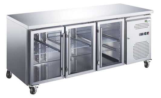 TABLE RÉFRIGÉRÉE POSITIVE GN 1/1 - PROF 700 - 3 PORTES VITRÉES