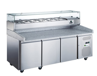 TABLE À PIZZA RÉFRIGÉRÉE AVEC VITRINE - POSITIVE - PROF 800 - 3 PORTES