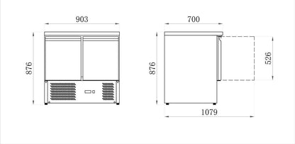 TABLE RÉFRIGÉRÉE POSITIVE - 2 PORTES - GN 1/1 - PROF 700 MM