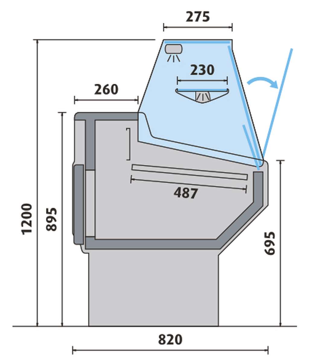 COMPTOIR D'EXPOSITION - VITRAGE DROIT - PROF 820 MM - FROID STATIQUE