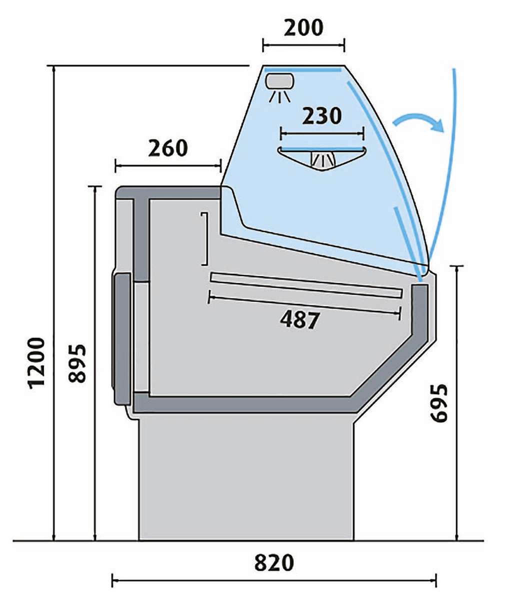 COMPTOIR D'EXPOSITION - VITRAGE BOMBÉ - PROF 820 MM - FROID STATIQUE