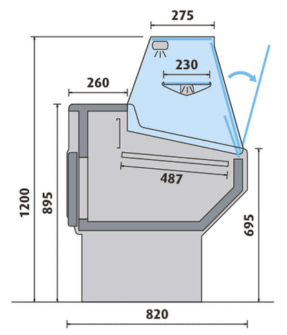 COMPTOIR D'EXPOSITION - VITRAGE DROIT - PROF 820 MM - FROID VENTILÉ