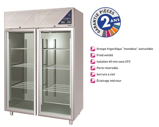Armoire réfrigérée positive -2/+10°C - 2 portes vitrées - 1400 L - Avec groupe logé - DA1400PV-3 - Dalmec