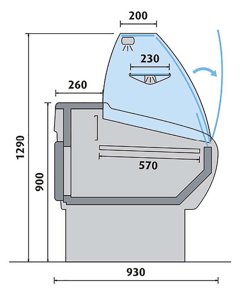 COMPTOIR D'EXPOSITION - VITRAGE BOMBÉ - PROF 931 MM - FROID VENTILÉ