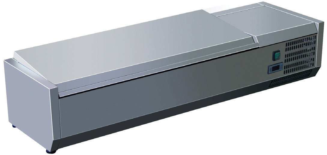 VITRINE RÉFRIGÉRÉE À POSER AVEC COUVERCLE INOX - 5 BACS GN 1/3 + 1 BAC GN 1/2 - PROF 395 MM