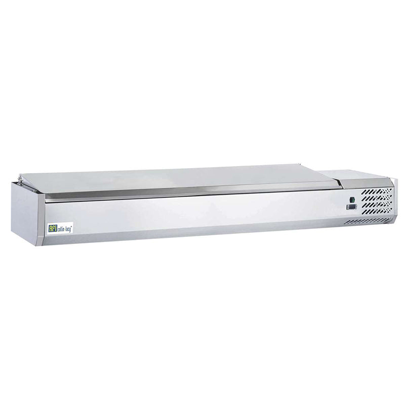 VITRINE RÉFRIGÉRÉE À POSER AVEC COUVERCLE INOX - 7 BACS GN 1/3 + 1 BAC GN 1/2 - PROF 395 MM