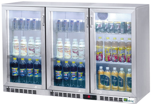 ARRIÈRE-BAR INOX - 3 PORTES VITRÉES BATTANTES