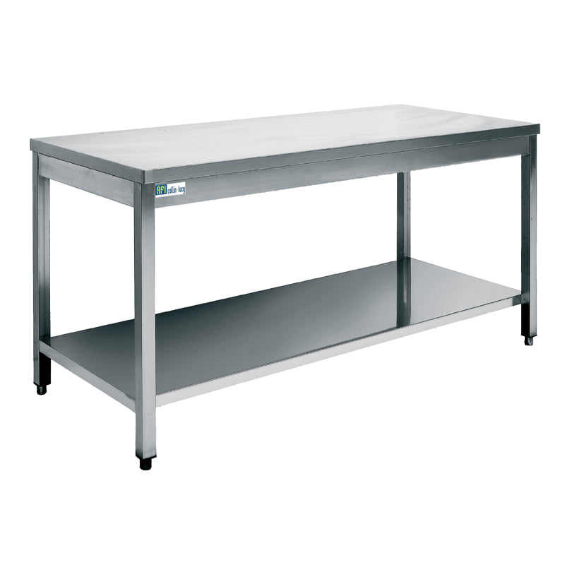 TABLE INOX AVEC TABLETTE INFÉRIEURE - SÉRIE 600 - LONG. 1300 MM