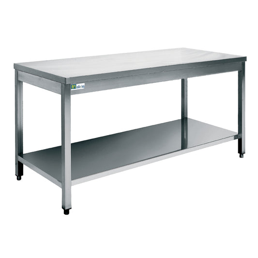 TABLE INOX AVEC TABLETTE INFÉRIEURE - SÉRIE 600 - LONG. 1600 MM