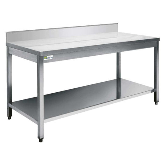 TABLE INOX AVEC DOSSERET ET TABLETTE INFÉRIEURE - SÉRIE 700 - LONG. 2000 MM