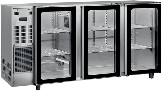 ARRIÈRE-BAR INOX GROUPE LOGÉ - 3 PORTES VITRÉES