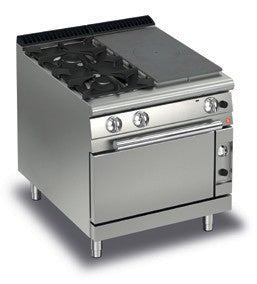 Fourneau - 2 feux vifs gaz + 1/2 plaque coup de feu sur four gaz - Gamme Queen 900 - 90QTPMFG803SX